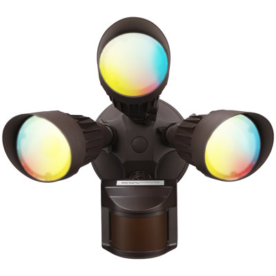 Projecteur de sécurité extérieur DEL 35 W 3CCT, en aluminium, à 3 têtes orientables, avec détecteur de mouvement/crépuscule, 4 000 lm, bronze