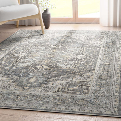  Apollo Tirana Vintage Medallion Oriental Dark Grey Flat-Weave Area Rug