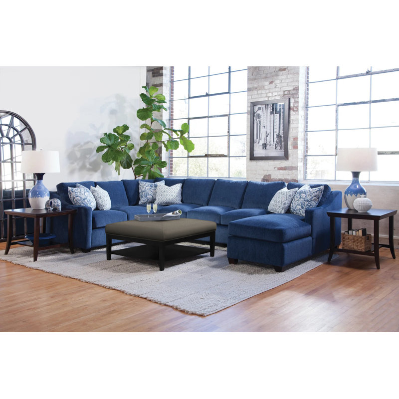 Hammond Square Ottoman, Brass Finish, Basic Navy; 0317-61