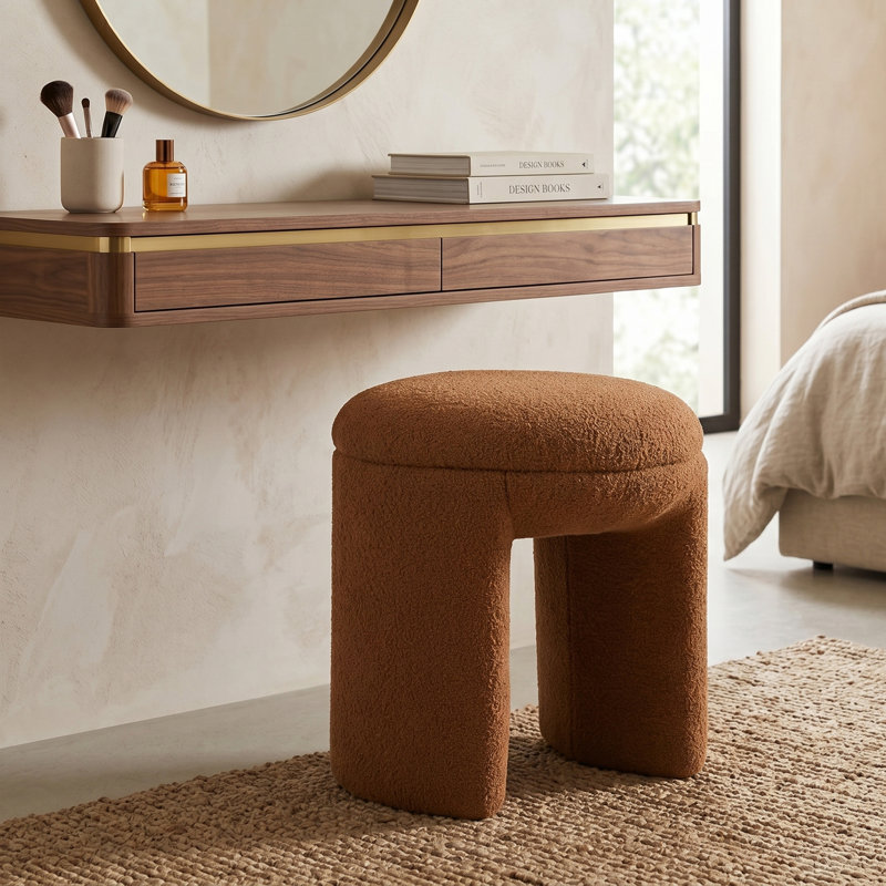Monrock 18"W Upholstered U-Shaped Accent Ottoman, Orange