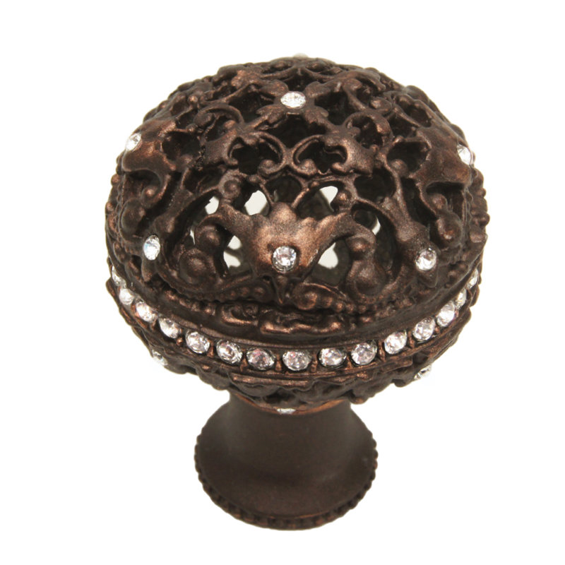 Grande poignée ronde Juliane Grace avec cristaux Swarovski transparents platine, Bronze frotté à l'huile