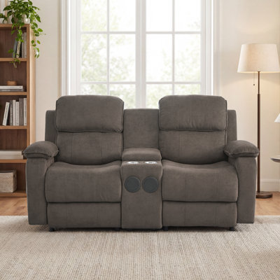 Power Loveseat Recliner Sofa, Electric Double Reclining Couch With Storage Console & Bluetooth Speakers & Cup Holders, Home Theatre Seating