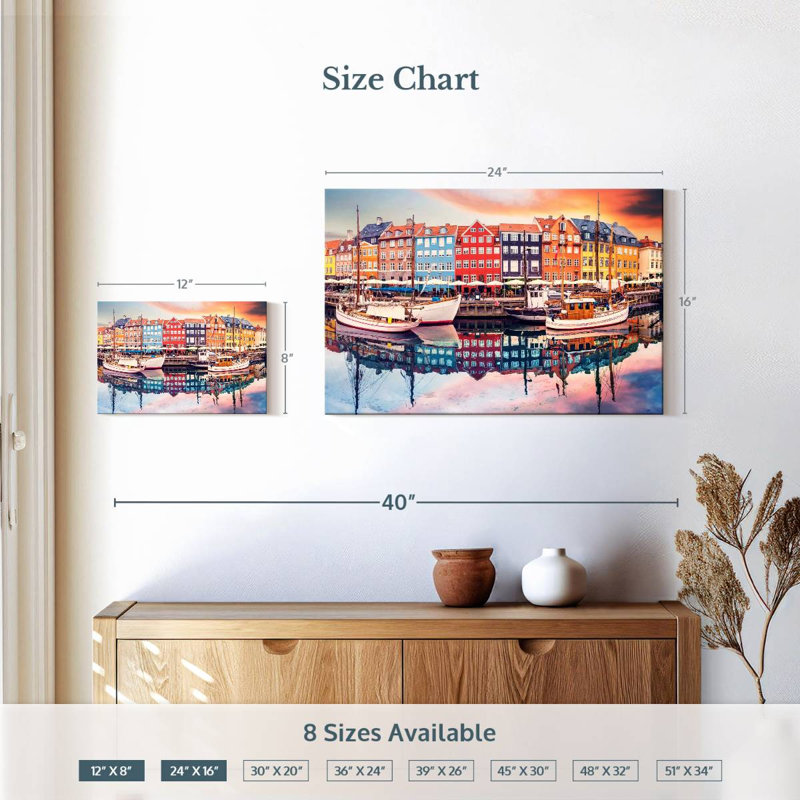 Ravi, quartier coloré de Nyhavn, H 16 po x l 24 po