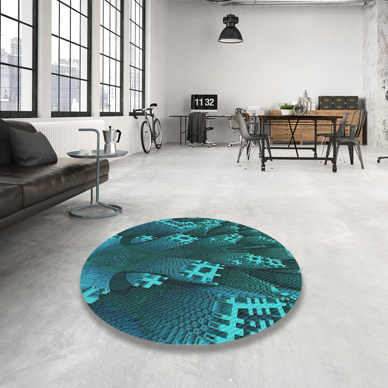 Tapis bleu aqua tissé à la machine, Rond 8 pi