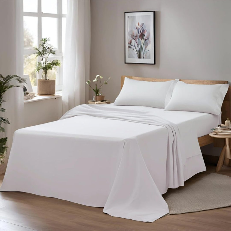 Ensemble de lit en draps 100% coton naturel Home Prides - satin de coton à densité de tissage 400, Ivoire ivoire