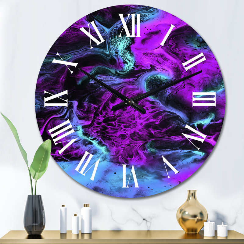 Horloge murale moderne néon rose, bleu et vert liquide, Grand