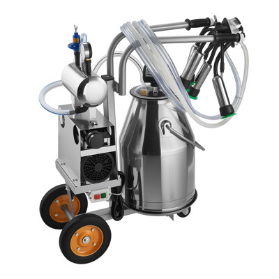 Electric Cow Milking Machine with 6.6 Gal 304 Stainless Steel Bucket, 750W Vacuum Pump, Food-Grade Silicone Hose and Teat Cups, Portable Milker with Wheels for Farm Use