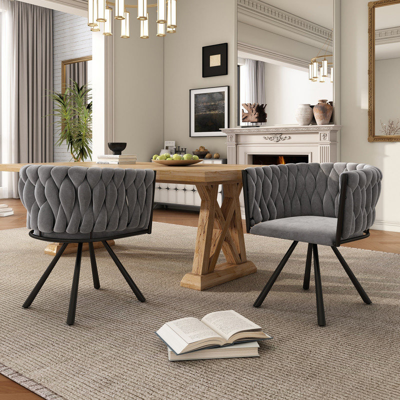 Velvet Upholstered Dining Chair, 2, Grey