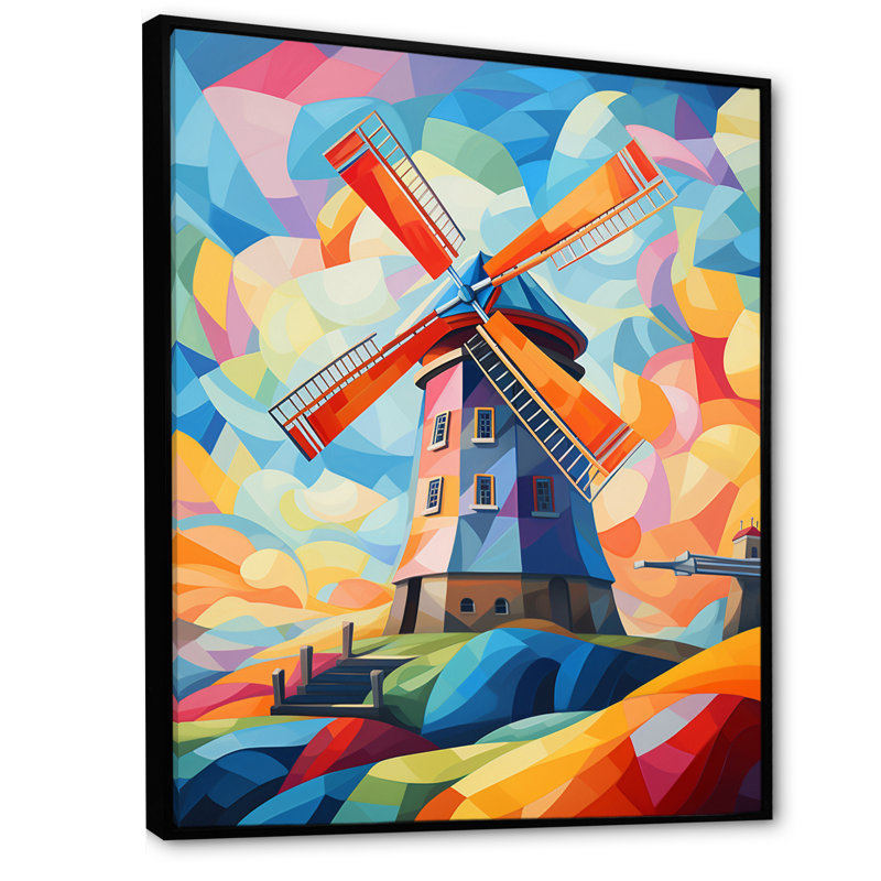 «Neo-Fauvist Wind Mill», impression sur toile, H 44 po x l 34 po x P 1,5 po, Cadre flottant noir