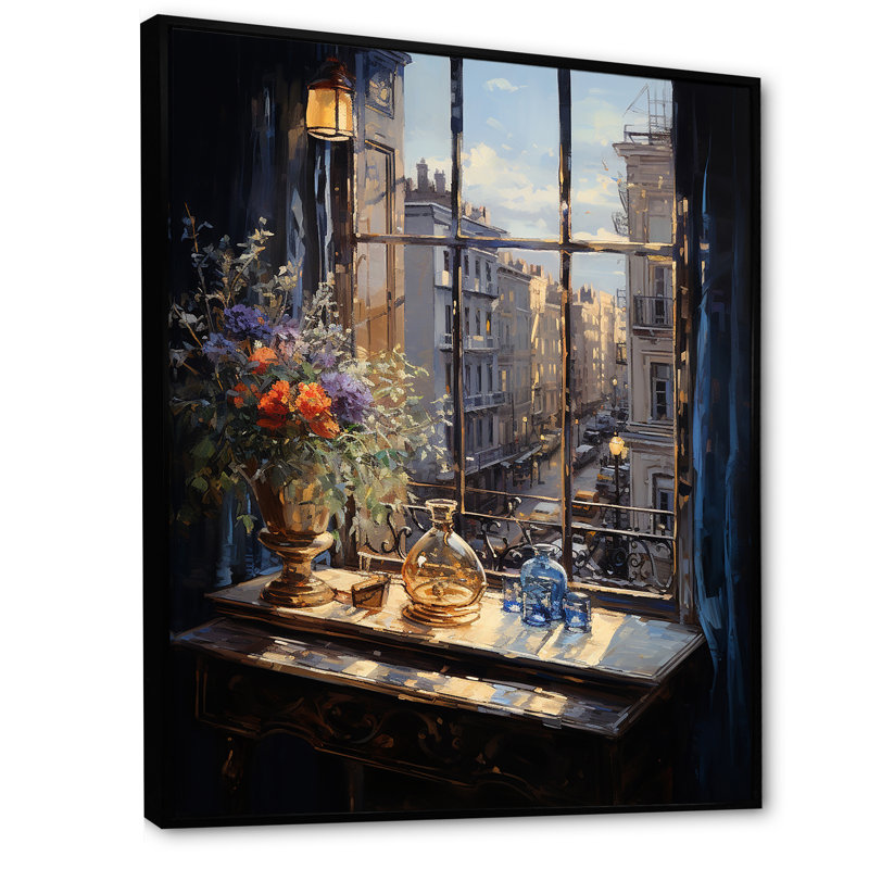 Art mural Nyc Floral Windows II - New York, Cadre flottant noir, H 32 po x l 24 po x P 1 po