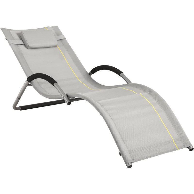 165 cm Long Reclining Single Chaise with Cushions, Gray