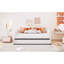 Lit de jour simple en velours beige avec housse de lit gigogne extensible et compacte pour un sommeil confortable