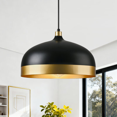 Elsmoriet 1 - Light 13'' Black Metal Dome Single Pendant