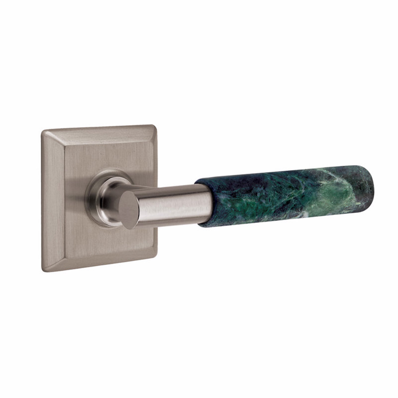 Ensemble de leviers de passage Emtek Select, rosette Quincy, tige en T et poignée en marbre, Bronze huilé / marbre blanc