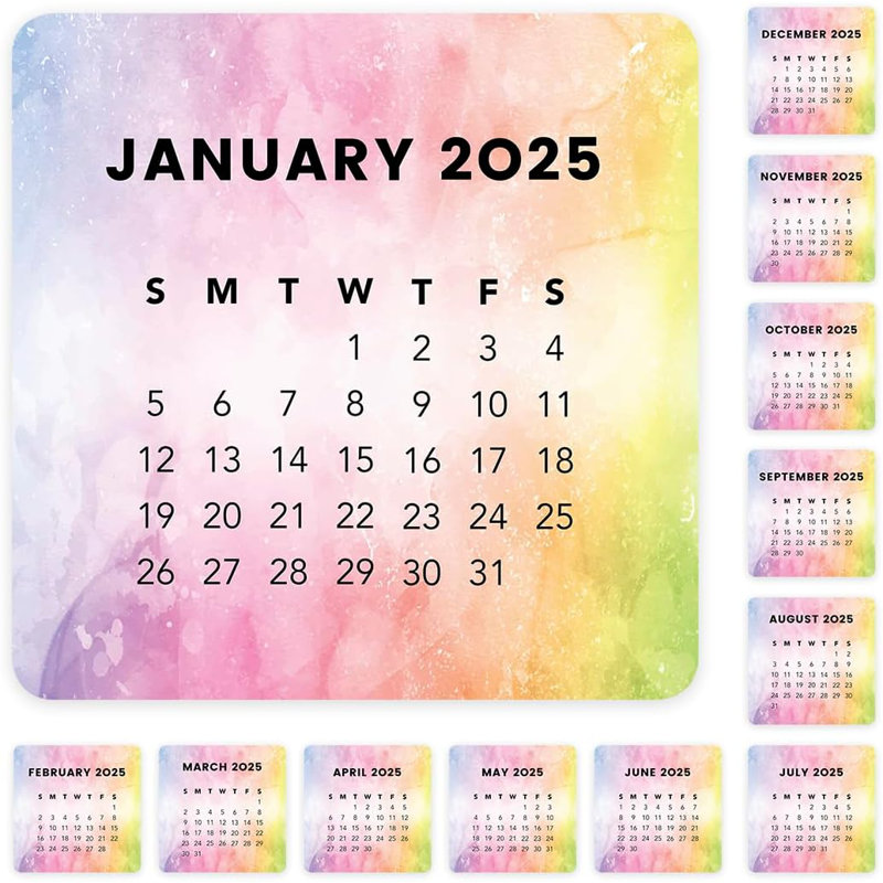 Multicolor Modern Small Month Planner Labels Square 40 Count 2025 Calendar