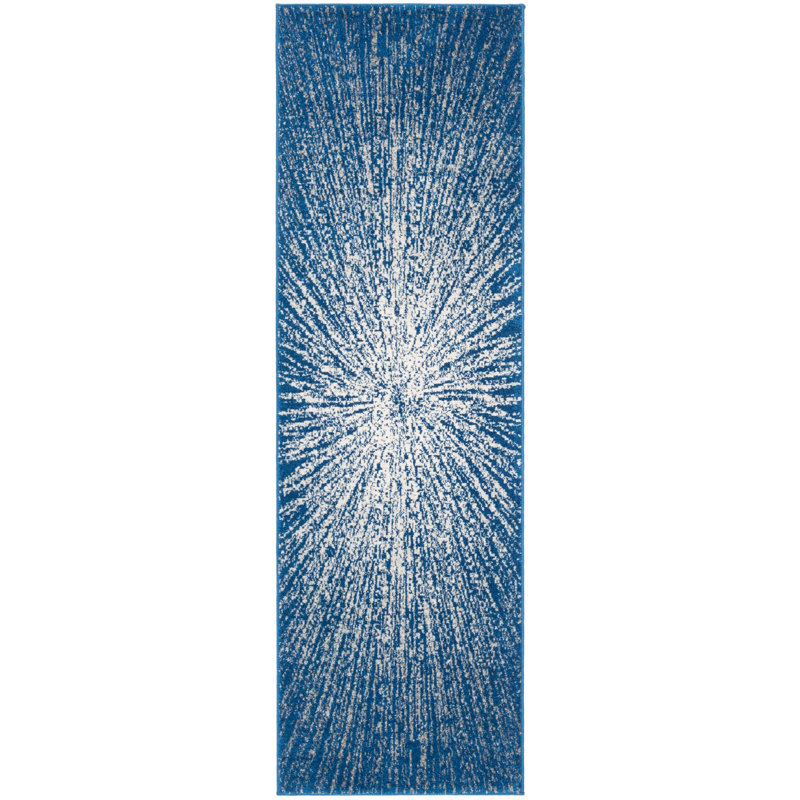 Tapis bleu marine / ivoire Faustina, Tapis de couloir 2 pi 2 po x 11 pi