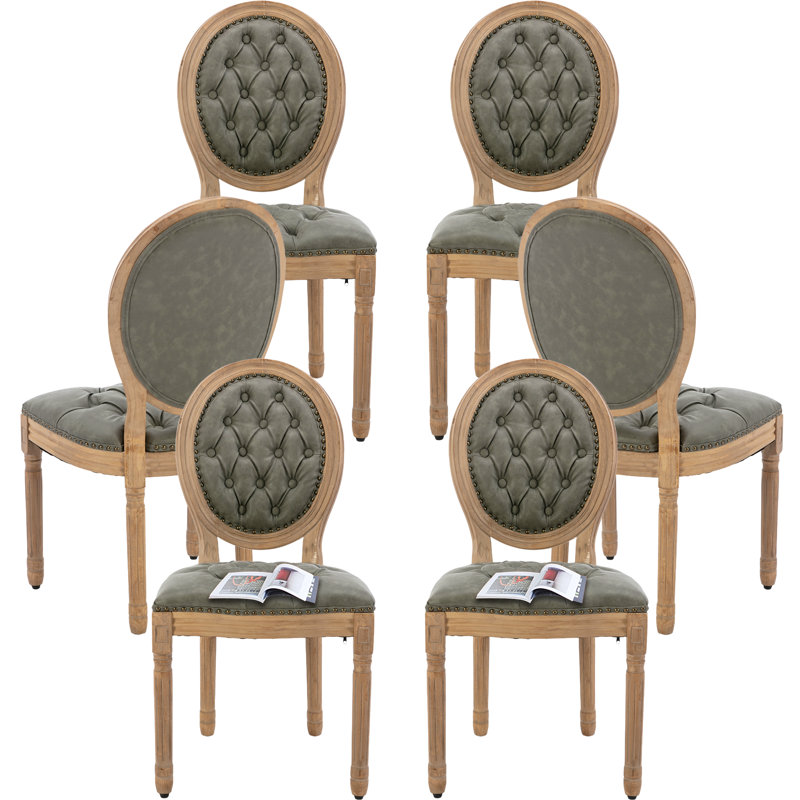 Olive Velvet Upholstered Side Chair with Wood Legs, Set of 6