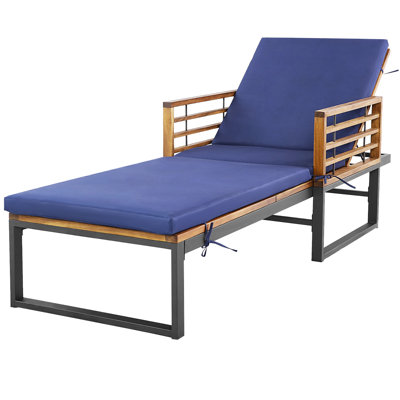 Ebern Designs Outdoor Chaise Lounge Chair W/ 4-position Adjustable Backrest Poolside Patio Navy by Ebern Designs