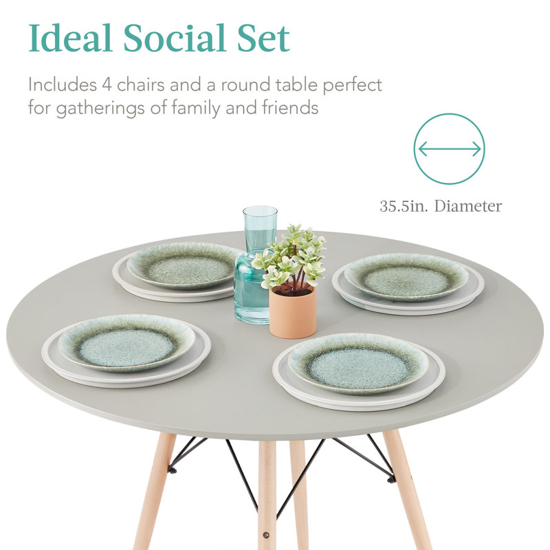 Gray and Oak Round Mid-Century Modern Dining Set with Beech Wood Legs