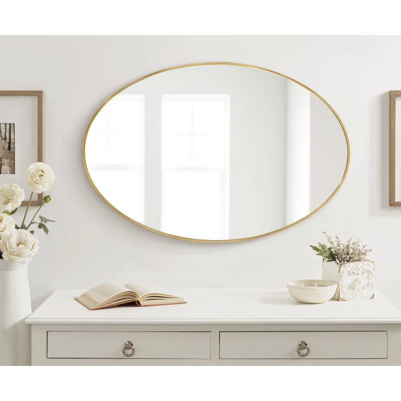 Miroir rond en métal Anacleta, 24 po x 36 po, Or