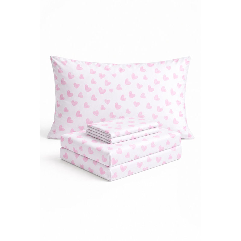 Pink Heart Sheets Full Bedding Set - Super Soft 4 Piece Heart Bed Sheets for Girls with Fitted Sheet, Flat Sheet & 2 Pillowcases - Cute Pink Heart Bedding & Room Décor for Kids & Teens
