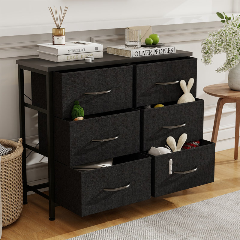 Dresser With 6 Fabric Drawers, Tall Dresser For Bedroom, Large Dresser Fabric Chest For Living Room, Black