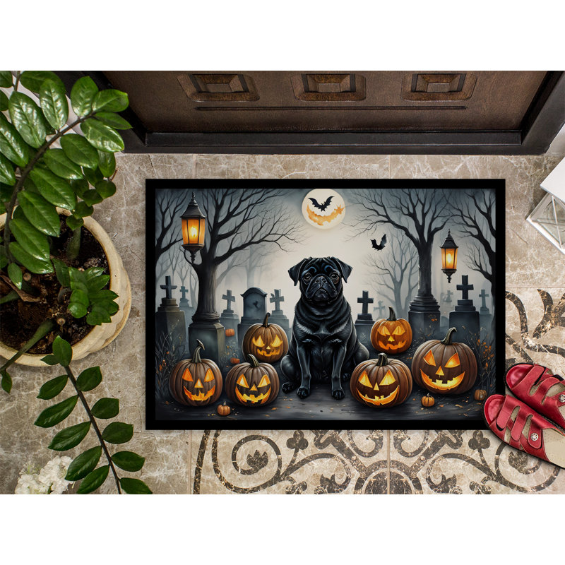 Tapis d'entrée antidérapant pour l'extérieur Novian Pug Spooky, L 24 po x L 36 po