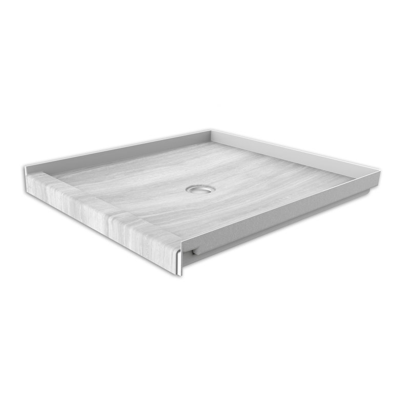 Base de douche en alcôve avec bonde centrale FlexStone® l 36 po x P 36 po Strata argent, Argent Strata