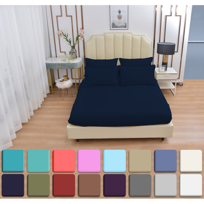 Premium Rayon From Bamboo 6 Pc Sheet Set With Deep Pockets, Cooling, Deep Blue, Twin Sheet Set with 2 Pillowcases