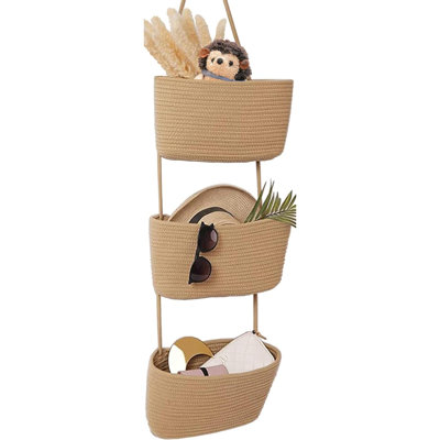 Wall Hanging Cotton Baskets -  3 Tier Decorative Baskets For Wall, Nursery, Bathroom