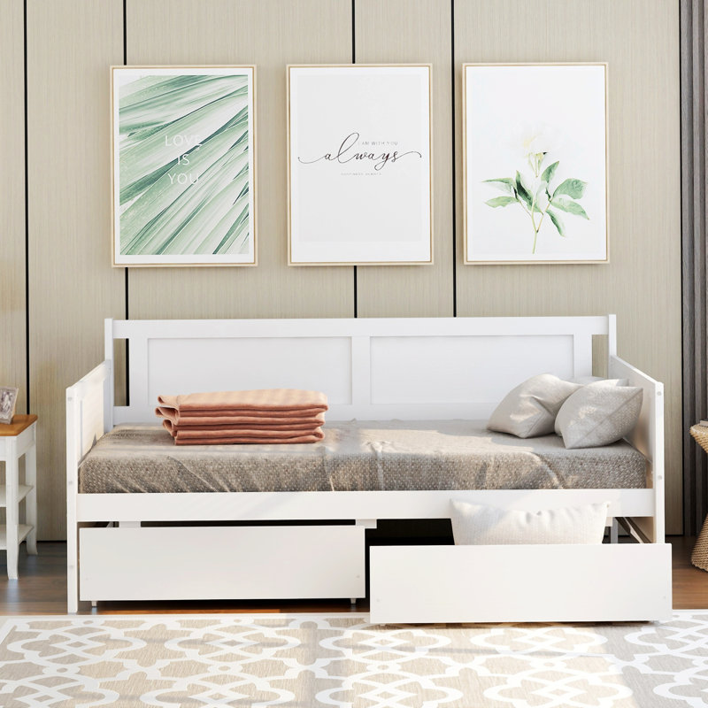 Reese Daybed With Two Drawers,Twin size Sofa Bed,Storage Drawers,Guest Bed, White, Drawer Included