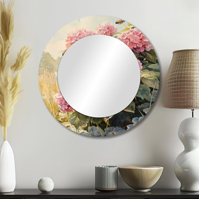 Hortensias dans le champ de trèfles I - décoration murale miroir floral - imprimé sur métal