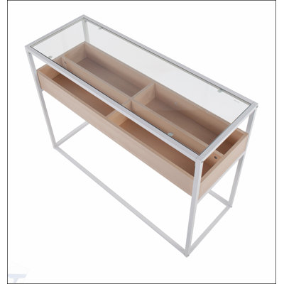 Console contemporaine en métal et verre transparent avec compartiments de rangement polyvalents pour les intérieurs modernes