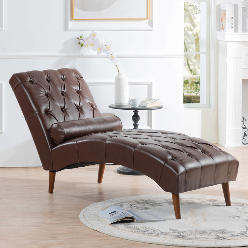 Chaise longue en polyuréthane, Simili cuir brun foncé