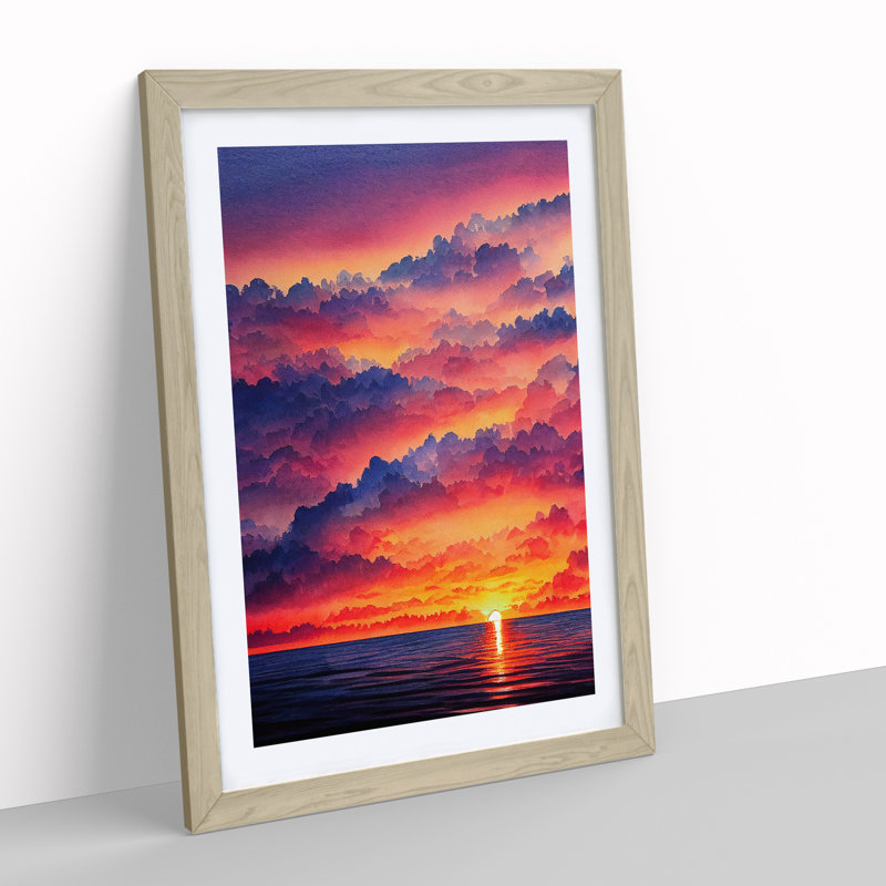 Striking Ocean Sunset No.5 - Framed Print, 34cm H x 25cm W x 2cm D, Oak 