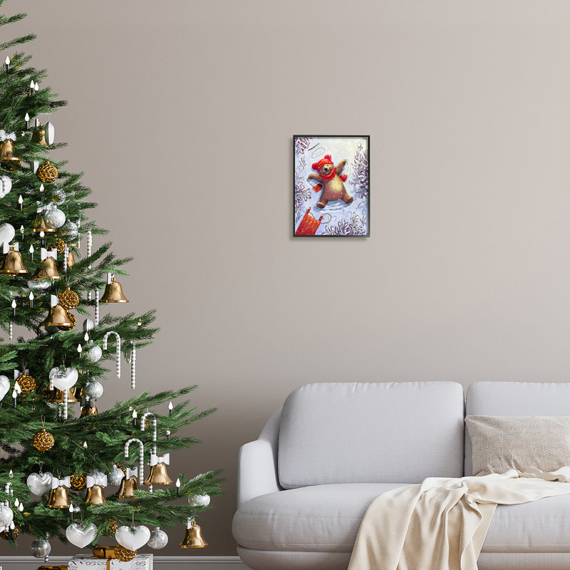 Traîneau Bear Cub Snow Angel par Pip Wilson, Giclée encadrée noir minuit, H 14 po x l 11 po