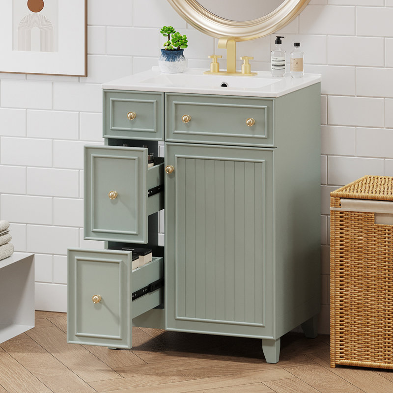 Tasnim 24'' Single Bathroom Vanity with Ceramic Top, Green