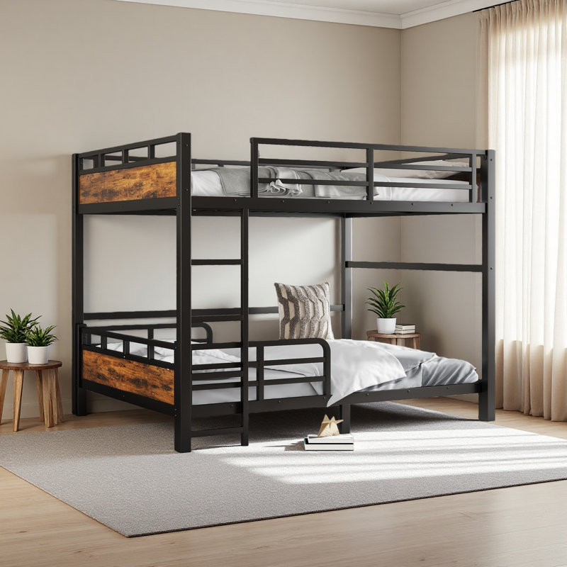 Queen Over Queen Metal Bunk Bed/Metal Loft Bed And Metal Platform Beds,With Raised Security Fence, Queen Over Queen