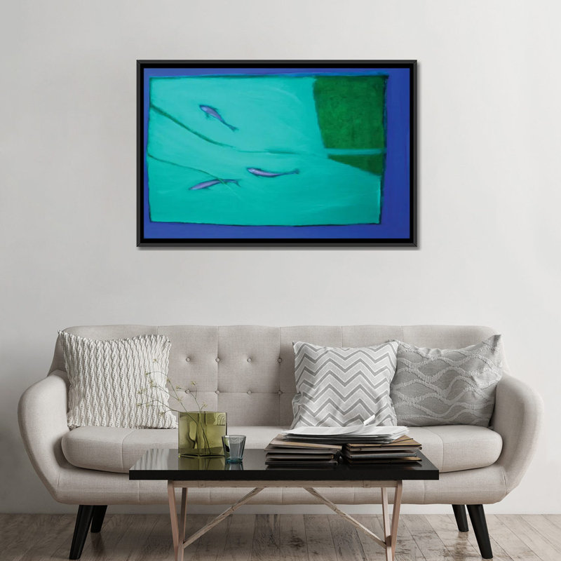 Underwater Adventure " Three Fish " by Andrew Squire, 18" H x 26" W x 1.5" D, Black Framed Canvas, No Mat