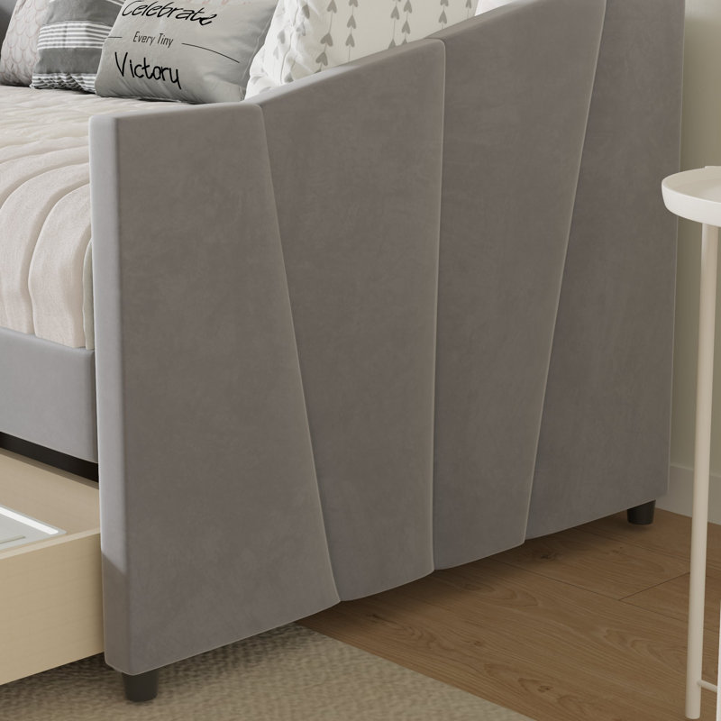 Eliana Twin Velvet Upholstered Daybed with Drawers -Solid Construction, Space Maximization, Grey