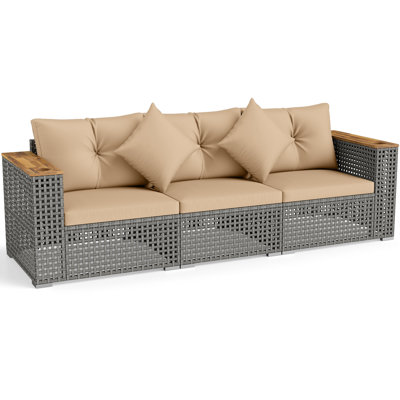 Ensemble de mobilier modulaire en osier de patio, ensemble de canapé d'extérieur 3 pièces pour jardin beige