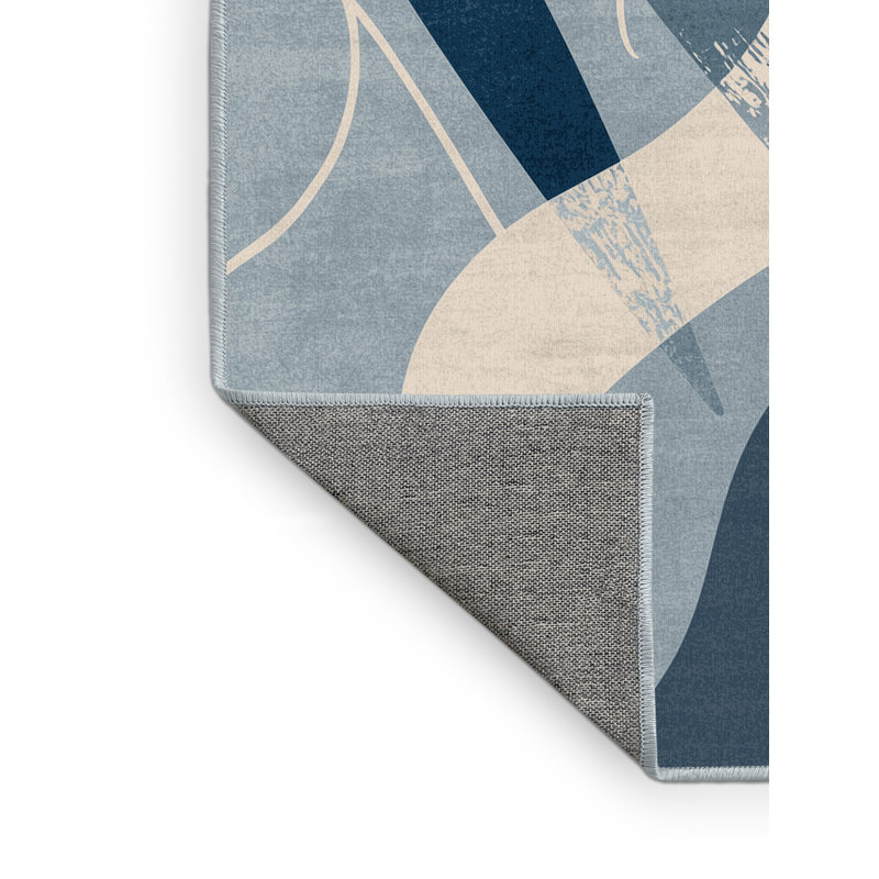Tapis gris et moderne lavable à la machine Marvale Canoe Sprint - Reliure bleu ciel, 5 x 8