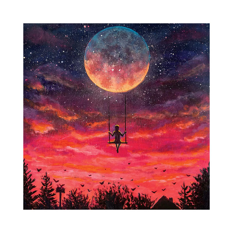 Man Riding On Big Moon Planet Earth by Valery Rybakow - Painting on Canvas, Wrapped Canvas, 45.72cm H x 45.72cm W x 3.81cm D