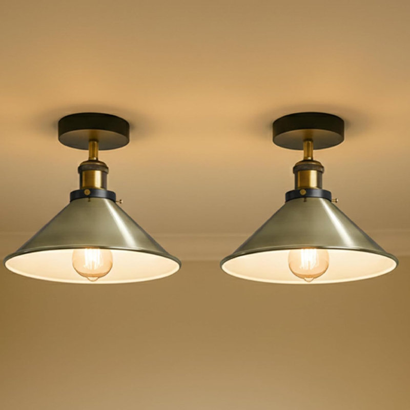 Semi Flush Mount, Green Brass, Black