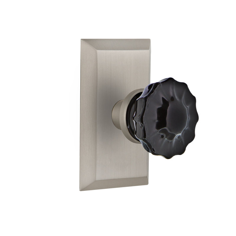 Studio Plate with Crystal Black Door Knob, 2 3/8, Satin Nickel