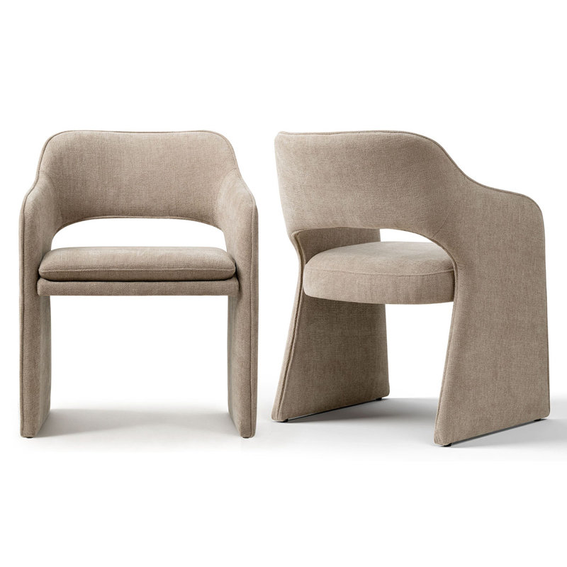 19" Seat Height Upholstered Fabric Dining Armchair, Khaki