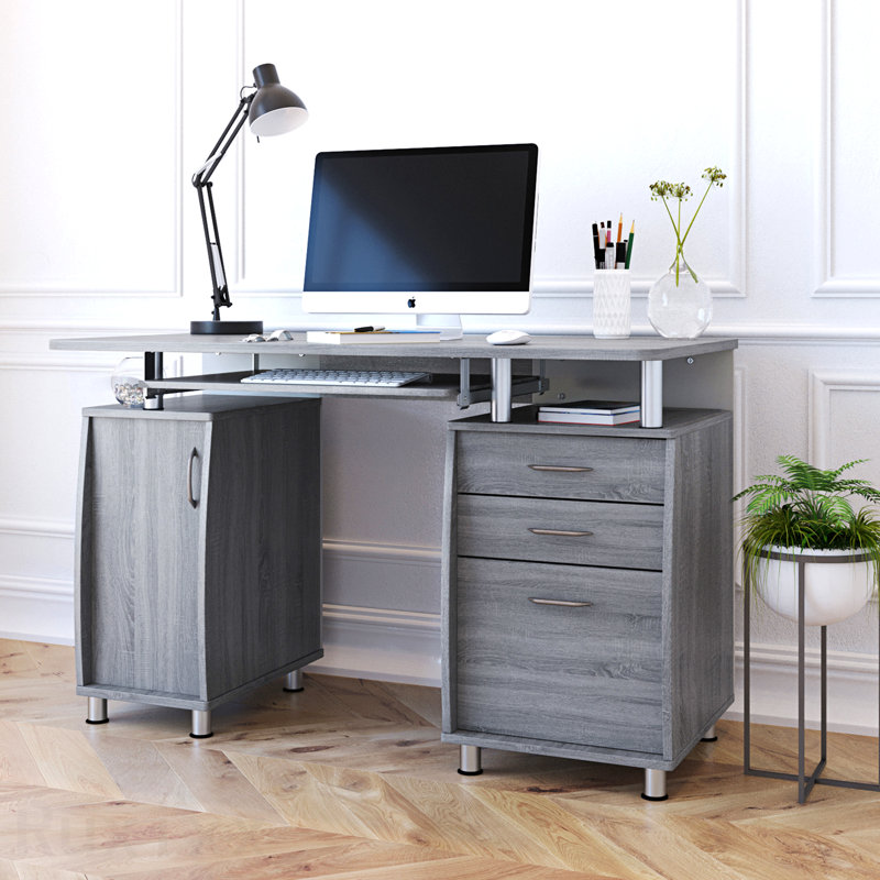 Bureau d'ordinateur complet avec rangement, gris, Gris