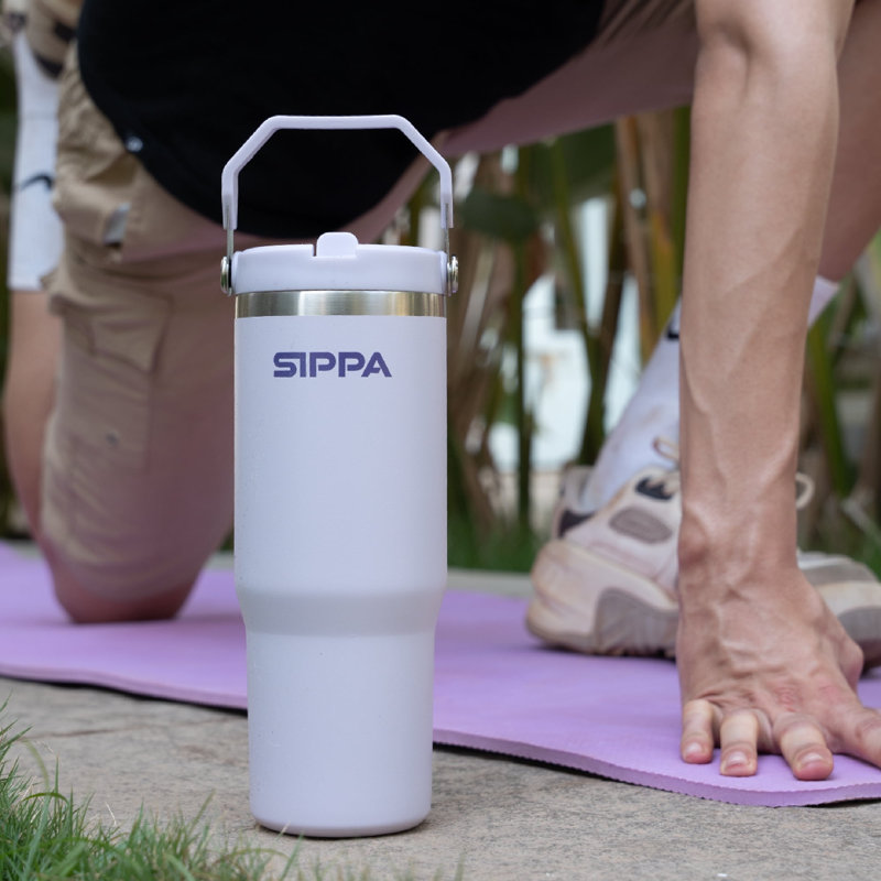 Bouteille d'eau isotherme en acier inoxydable 30 oz avec paille et poignée SIPPA Terra, Perle