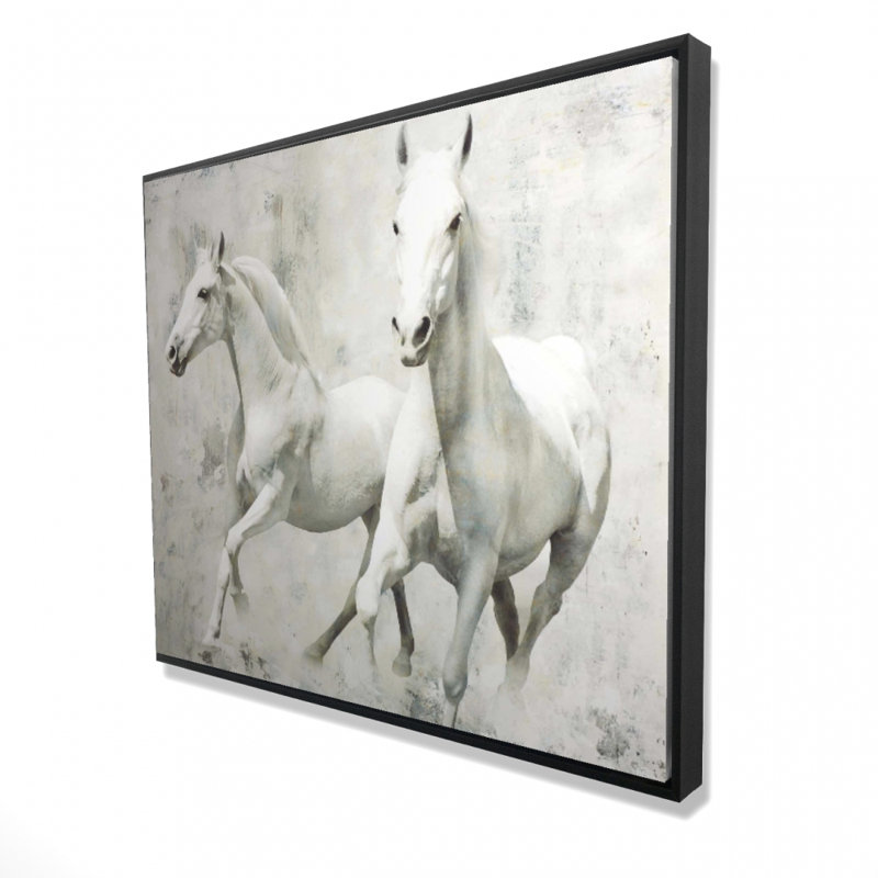 Deux chevaux blancs qui courent sur toile
