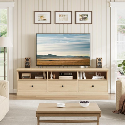 70" Mid Century Modern TV Stand for TVs Up to 80", Entertainment Center Console with Storage Drawer & Open Shelves for Living Room-Natural